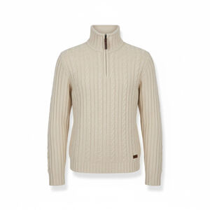 Contemporaine Beige Wool Cable Knit Quarter Zip Sweater Large